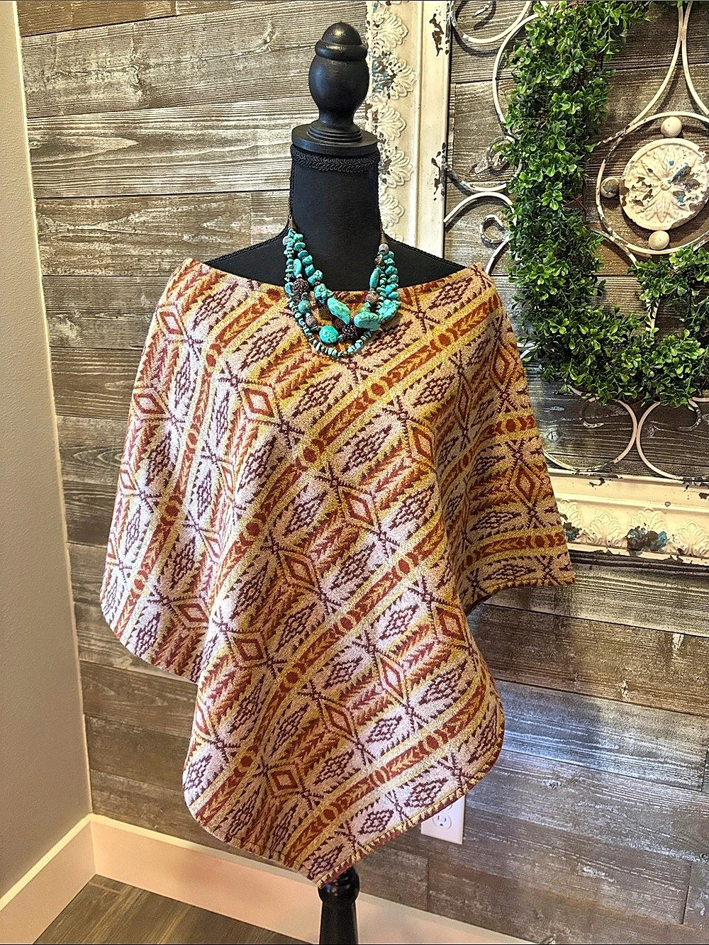 ANIWAYA (Size OS) Women's Wool Aztec Western Boho Poncho